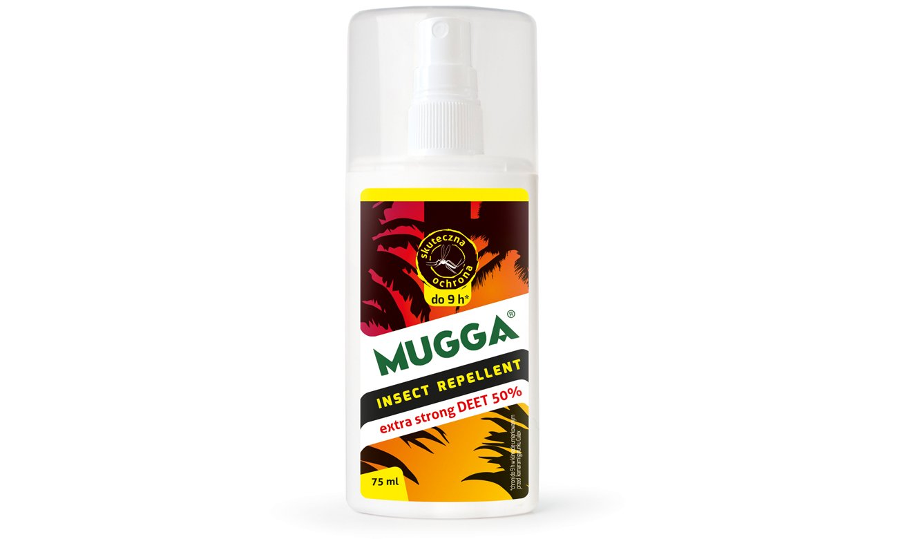 Spray na komary tropikalne, europejskie oraz kleszcze Mugga Extra Strong 50% DEET 